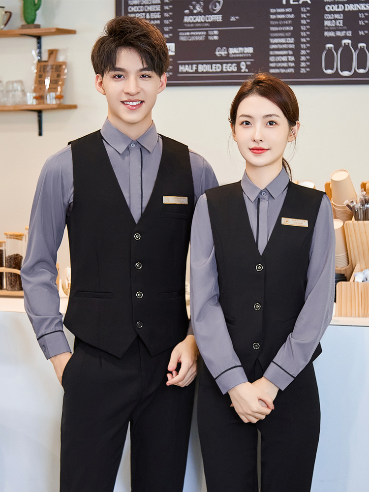 职业马甲套装男女酒店服务员工作服饭店餐厅餐饮超市ktv酒吧工装